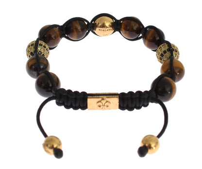 CZ Brown Tigers Eye 925 Silver Bracelet