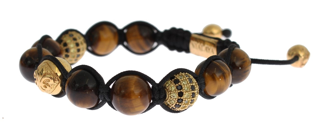 CZ Brown Tigers Eye 925 Silver Bracelet