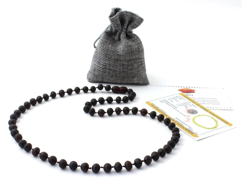 Unpolished Amber Cherry Black Adult Necklace-1