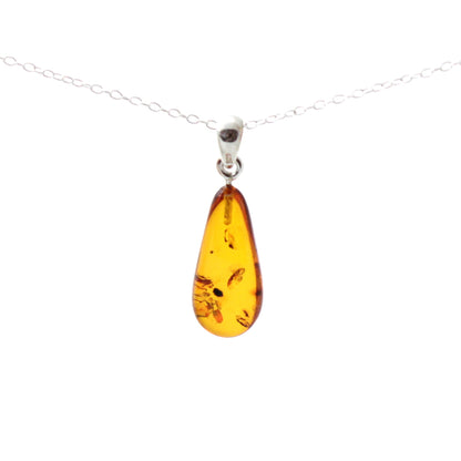 POP-3 Amber Drop Cognac Polished Pendant With Silver-0