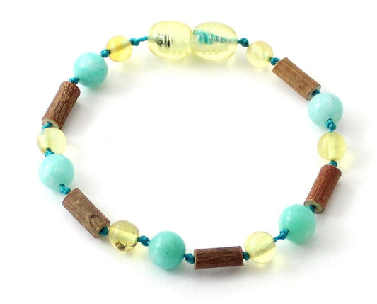 Lemon Amber Polished Bracelet with Hazelwood and Amazonite-0