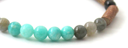 Amber Cherry Stretch Bracelet With Amazonite, Labradorite and Hazelwood-2