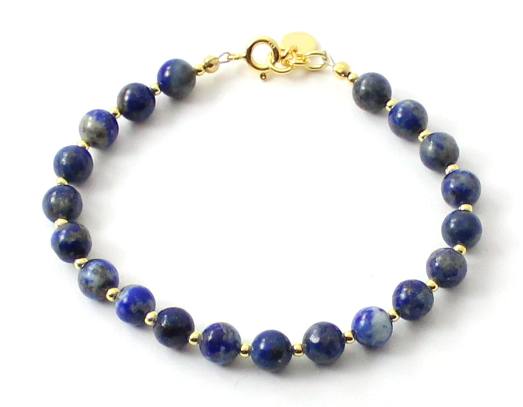 Lapis Lazuli Blue Bracelet With Silver Beads-4