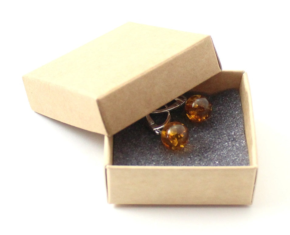 ERP-3D Amber Ball Cognac Earrings With Silver-1