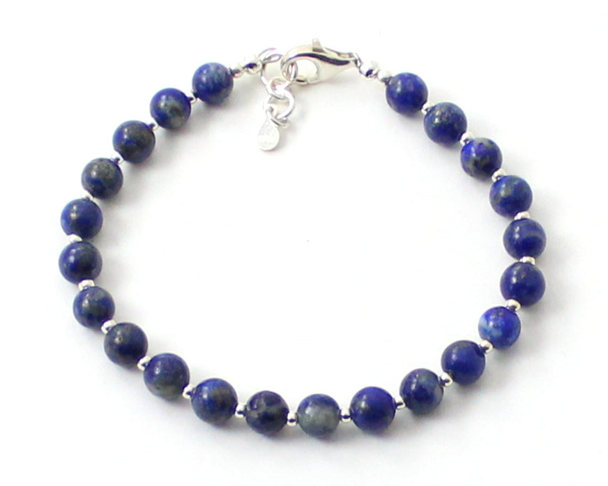 Lapis Lazuli Blue Bracelet With Silver Beads-0