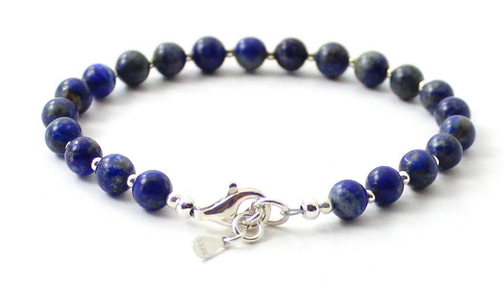 Lapis Lazuli Blue Bracelet With Silver Beads-2