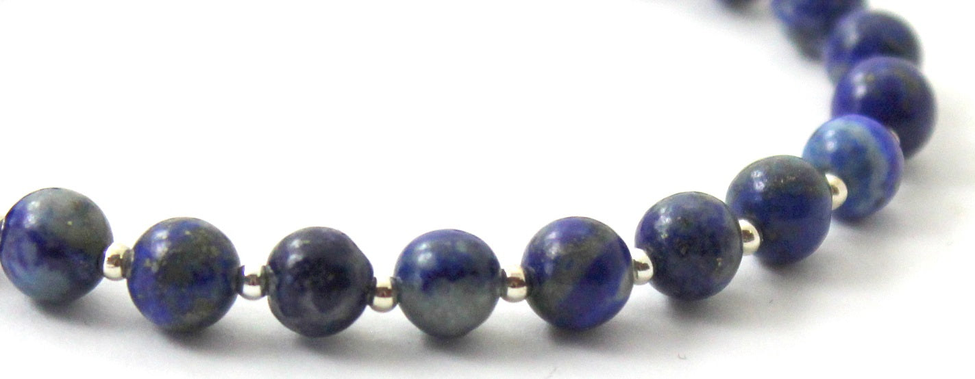 Lapis Lazuli Blue Bracelet With Silver Beads-3