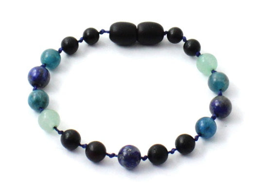 Amber Raw Cherry Beaded Bracelet With Apatite, Aventurine and Lapis Lazuli-0