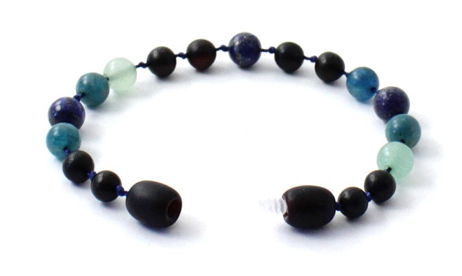 Amber Raw Cherry Beaded Bracelet With Apatite, Aventurine and Lapis Lazuli-3