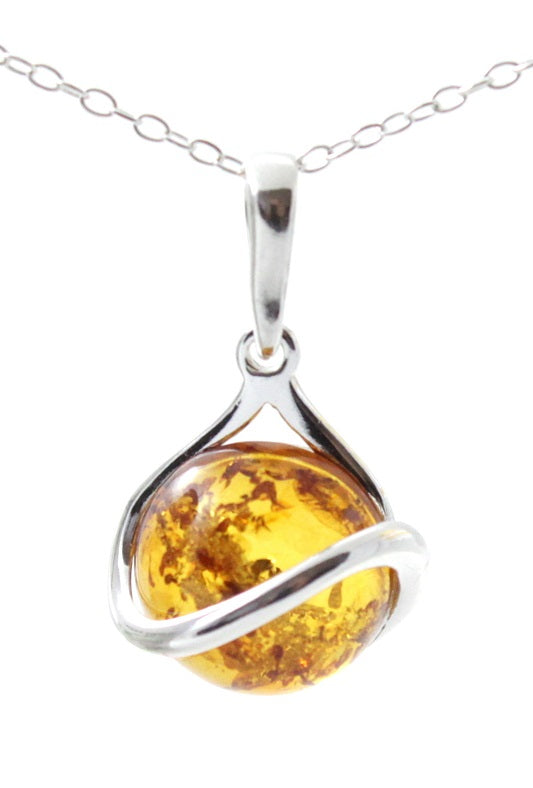 Oval Amber and Silver Pendant for Necklace-4