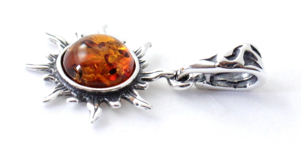 PSP-3 Silver and Amber Sun Cognac Pendant-3