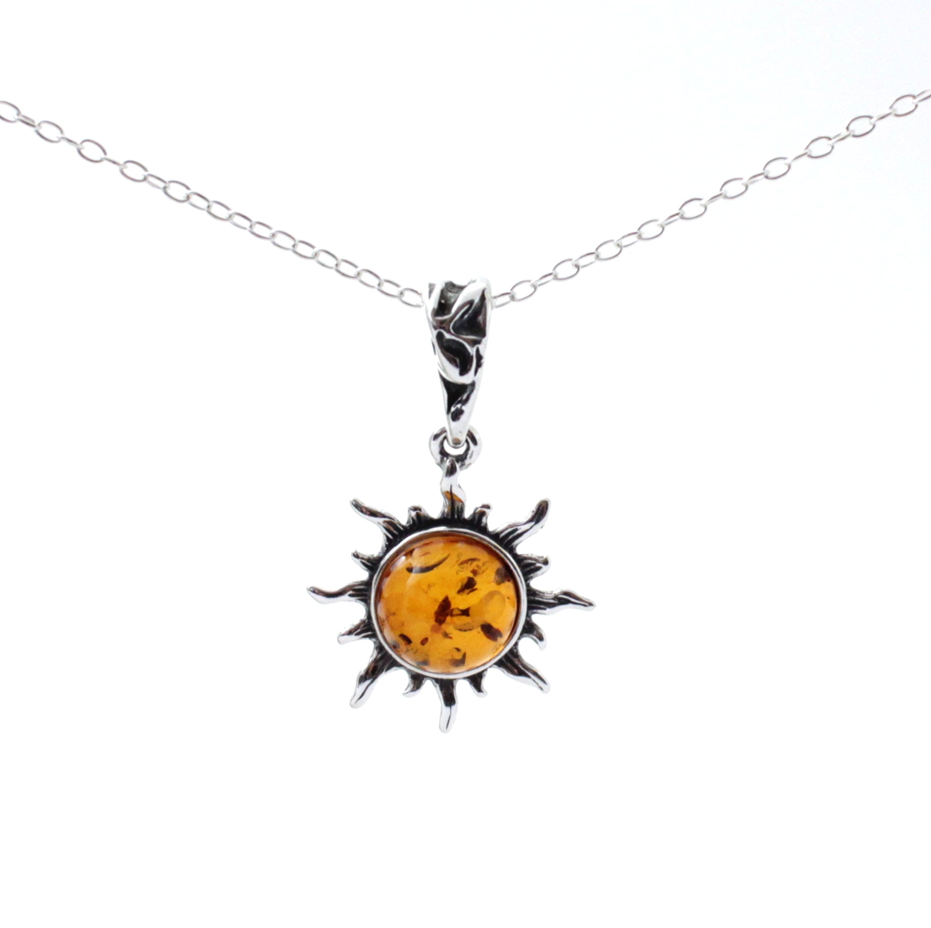 PSP-3 Silver and Amber Sun Cognac Pendant-0