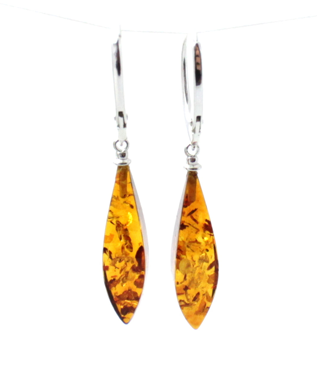 Amber Faceted Cognac Drop Earrings With Silver-0