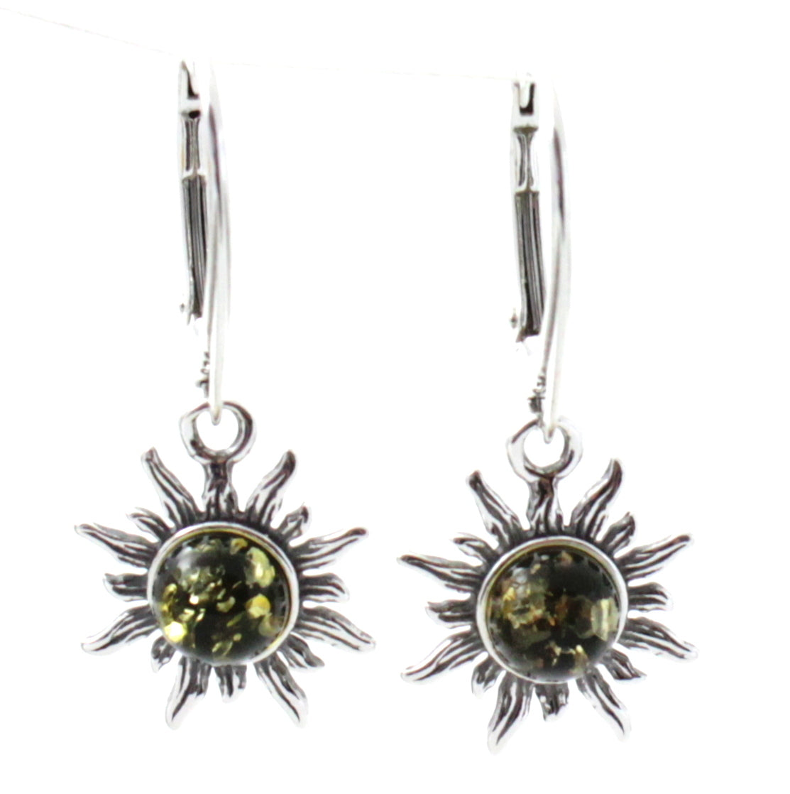 Baltic Amber Cognac Drop Sun Earrings With Silver-3