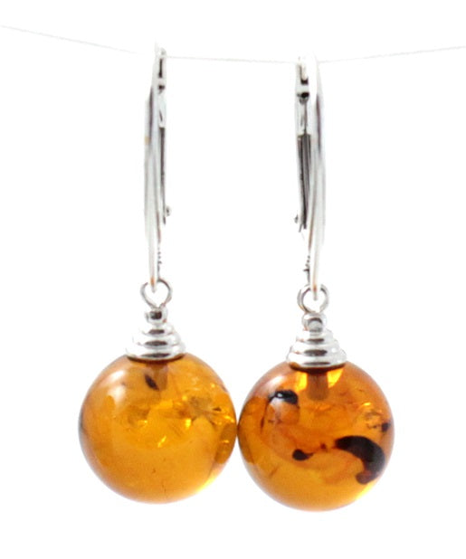 ERP-3D Amber Ball Cognac Earrings With Silver-4