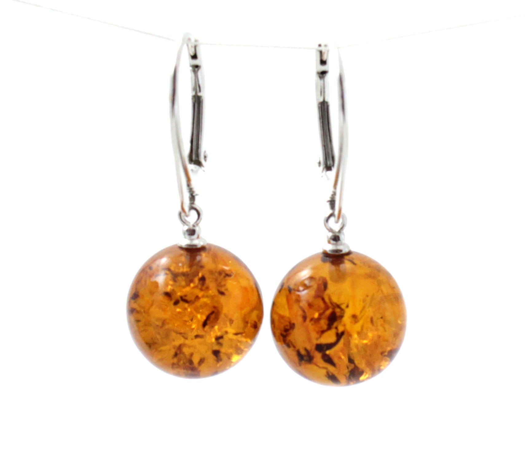 ERP-3D Amber Ball Cognac Earrings With Silver-0