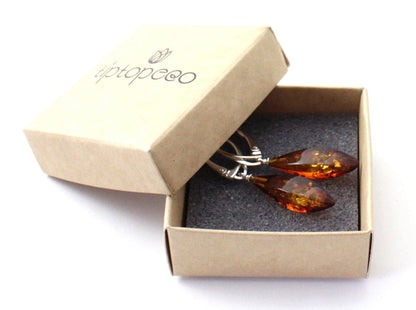 Amber Faceted Cognac Drop Earrings With Silver-1