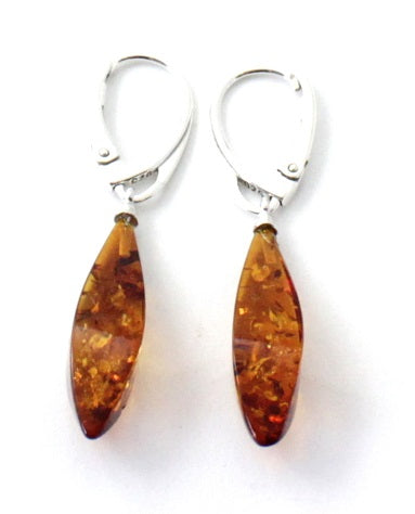 Amber Faceted Cognac Drop Earrings With Silver-3