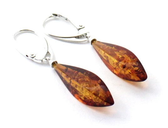 Amber Faceted Cognac Drop Earrings With Silver-2