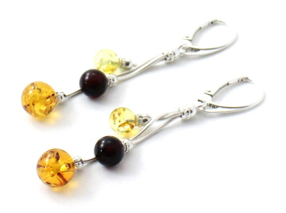 Baltic Amber Long Coloured Drop Earrings-2