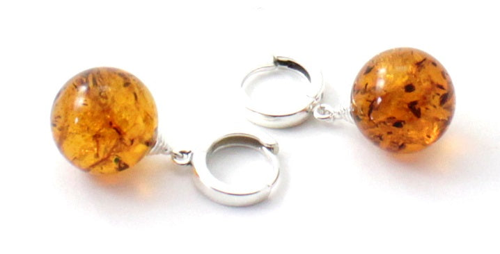 Baltic Amber Round Cognac Real Earrings With Silver-2