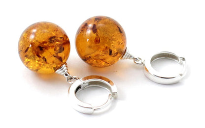 Baltic Amber Round Cognac Real Earrings With Silver-3