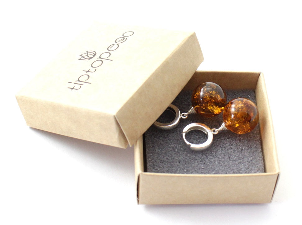 Baltic Amber Round Cognac Real Earrings With Silver-1