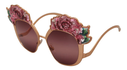 Dolce & Gabbana Pink Gold Rose Sequin Embroidery DG2202 Sunglasses