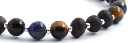 Raw Baltic Amber Bracelets with Gemstones and Silver-1