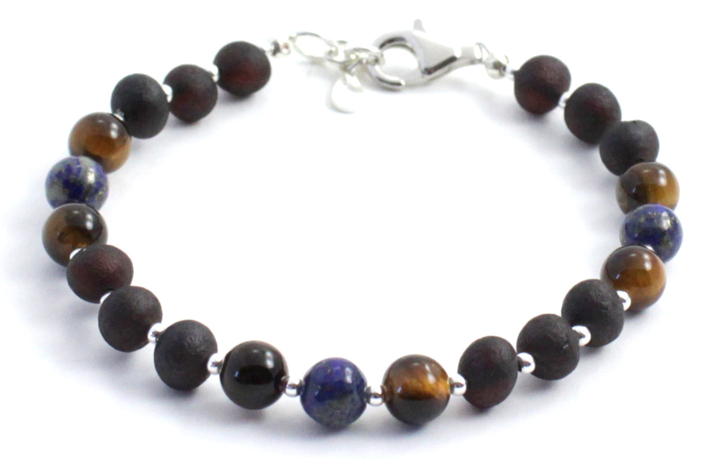 Raw Baltic Amber Bracelets with Gemstones and Silver-2