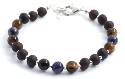 Raw Baltic Amber Bracelets with Gemstones and Silver-2