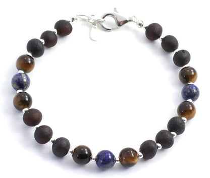 Raw Baltic Amber Bracelets with Gemstones and Silver-0