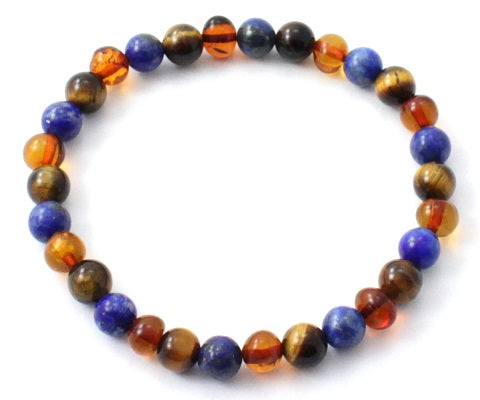 Stretch Bracelets With Lapis Lazuli, Tiger Eye and Amber-0