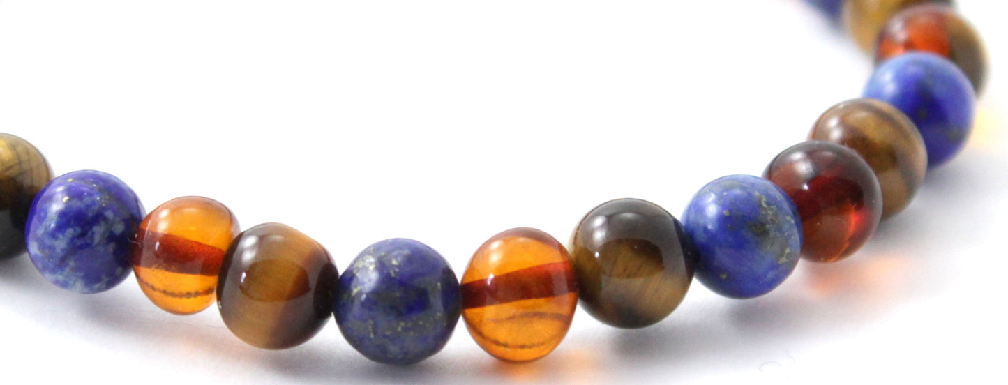 Stretch Bracelets With Lapis Lazuli, Tiger Eye and Amber-1