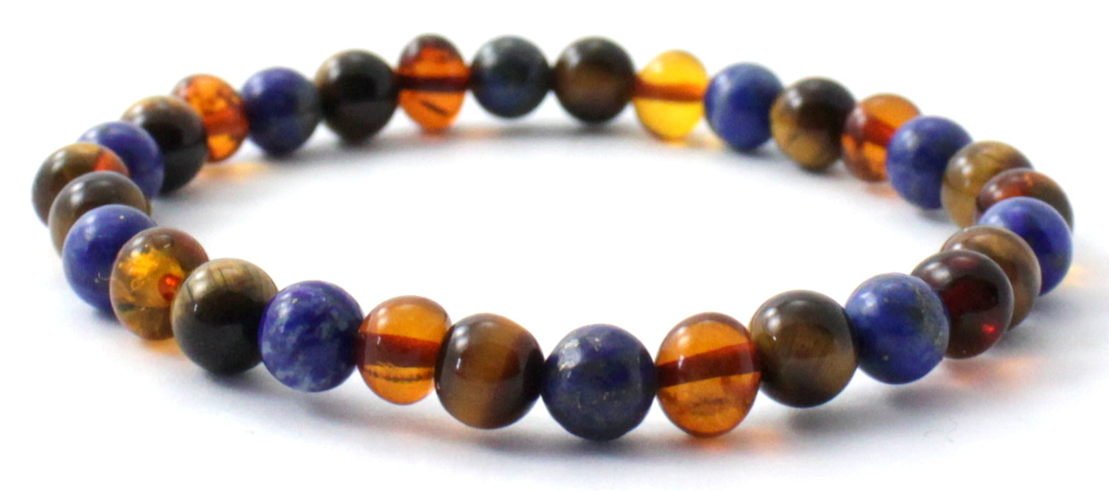 Stretch Bracelets With Lapis Lazuli, Tiger Eye and Amber-2