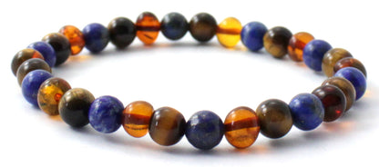 Stretch Bracelets With Lapis Lazuli, Tiger Eye and Amber-2