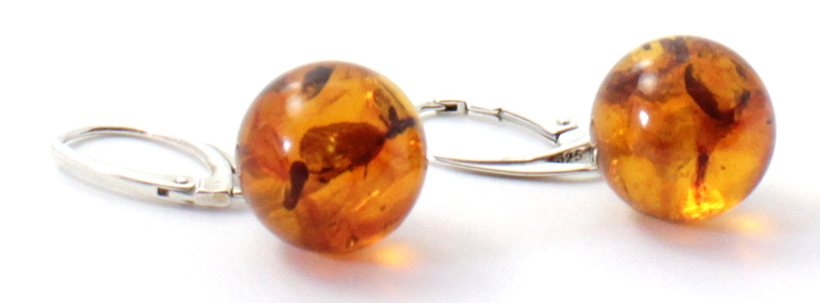 ERP-3D Amber Ball Cognac Earrings With Silver-2