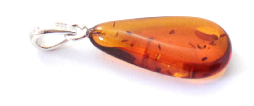 POP-3 Amber Drop Cognac Polished Pendant With Silver-2