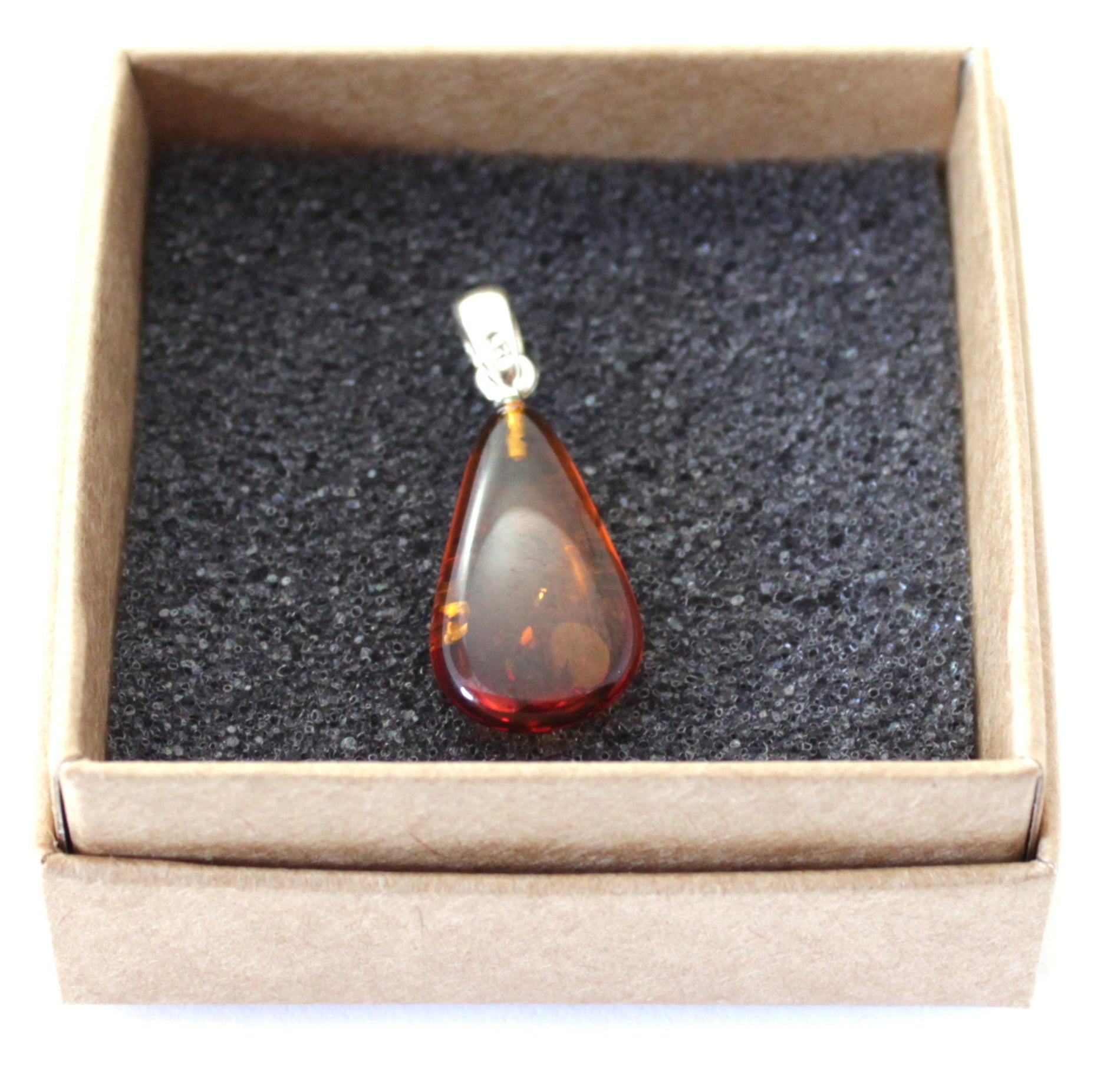 POP-3 Amber Drop Cognac Polished Pendant With Silver-1