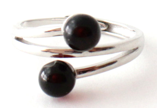 RRP-4S2 Silver Ring With Baltic Amber Beads-0