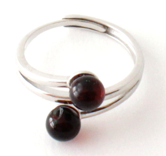 RRP-4S2 Silver Ring With Baltic Amber Beads-1