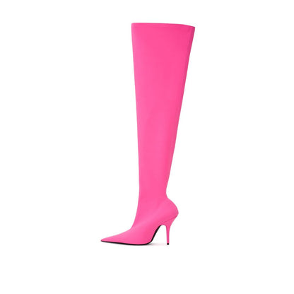 Elegant Pink Polyester Boots for Sophisticated Style