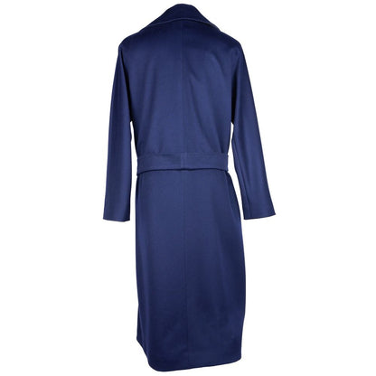 Women's Blue Loro Piana Wool Vergine Long Coat with Belt