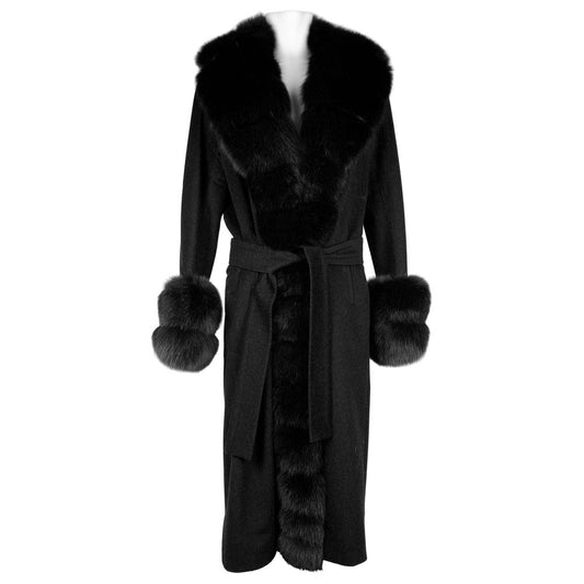 Women's Black Loro Piana Wool Vergine Winter Coat with Fur Collar