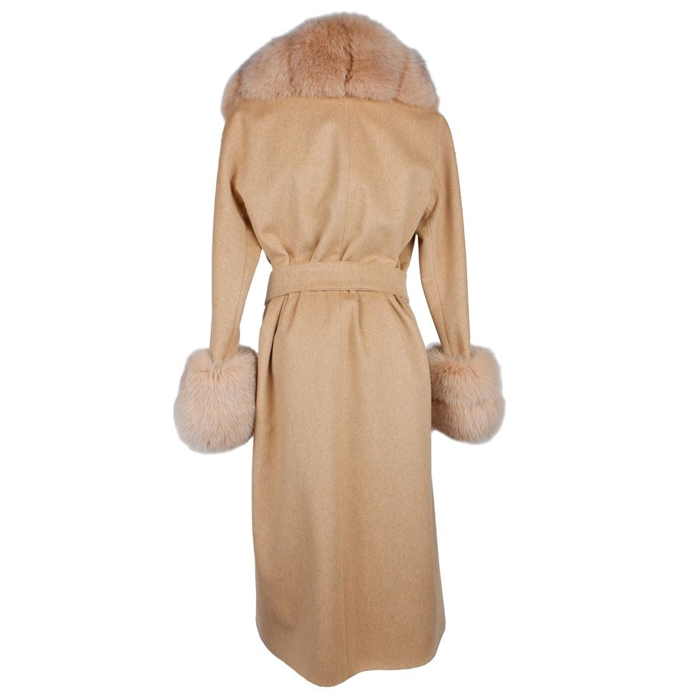 Women's Beige Loro Piana Wool Vergine Winter Coat with Fur Collar