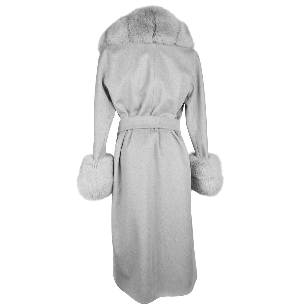 Women's Gray Loro Piana Wool Vergine Winter Coat with Fur Collar
