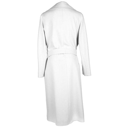 Women's White Loro Piana Wool Vergine Long Coat with Belt