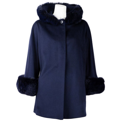 Blue Loro Piana Virgin Wool Short Coat with Hood
