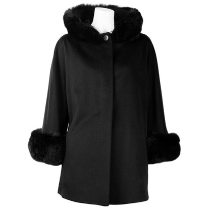 Black Loro Piana Virgin Wool Short Coat with Hood
