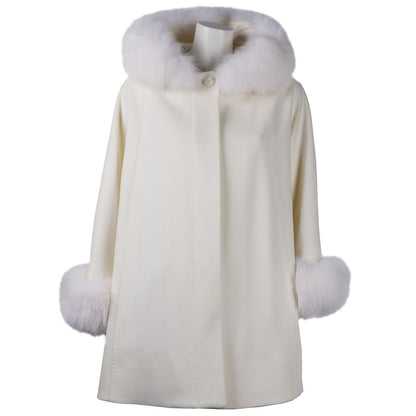 White Loro Piana Virgin Wool Short Coat with Hood
